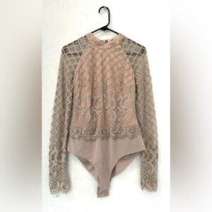 SOLDTan Embellished Bodysuit with Long Sleeves